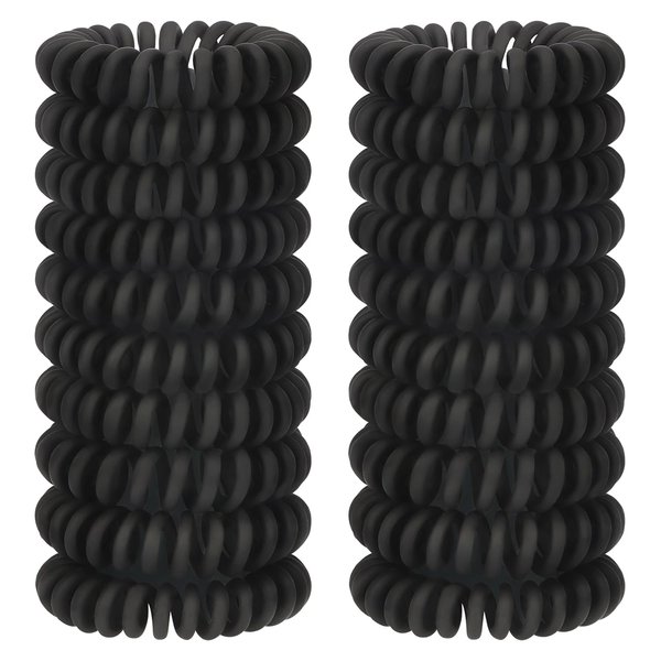 JessLab Spiral Hair Ties, 20 Pcs Traceless Phone Cord Hair Ties No Crease Spiral Bracelet Plastic Coil Ponytail Holders No-Damage Headband Hair Accessory for Girls Women Ladies Gift, Black Matte