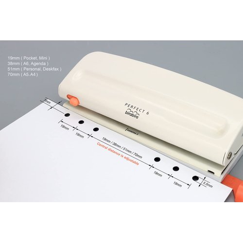 Bira Craft Adjustable 6 Hole Punch, Off White, 8 Sheet Capacity, Mini/Pocket A3/ A4 / A5 / A6 / Agenda/Personal/Deskfax, Performance Guaranteed