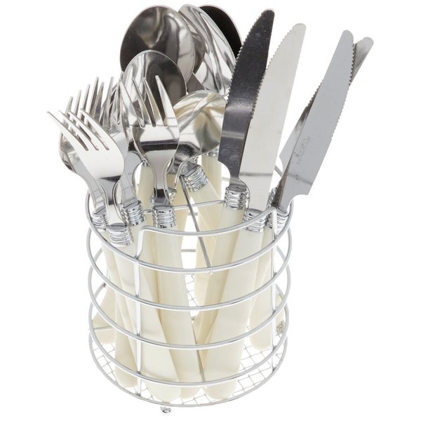 Gibson Sensations 16-Piece Stainless Steel Flatware Set with Metal Caddy, White
