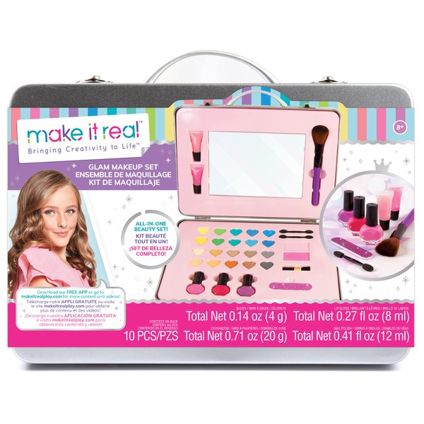 Make It Real: Just BeYouTiful! Mega Cosmetic Set - 29pcs, 6 Collections, Nail Accessories, Body Glitter, Eye Shadow, Lip Gloss, Girls & Kids Ages 8+