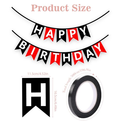 Happy Birthday Banner Sign Red Black Cardstock Decorations Birthday Flag Bunting Backdrop Decor Party Supplies Happy Birthday Decorations for Girls Boys Women