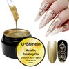 U-Shinein 8ml Metallic Painting Nail Polish Gel, Golden 3D Metal Painting Gel Drawing Mirror Nail Gel Polish, Nail Liner Painting Gel Glossy Soak Off UV/LED DIY Nail Manicure