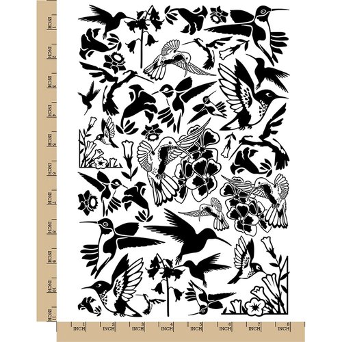 Hummingbirds and Flowers Temporary Tattoo Water Resistant Fake Body Art Set Collection - Black (One Sheet)