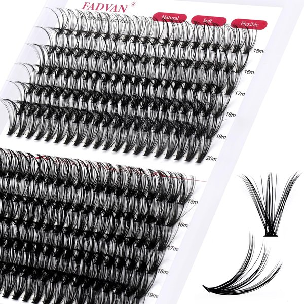 Individual Lashes 280Pcs DIY Eyelash Extension 30D+40D C Curl Mixed 15-20mm Cluster Lashes Natural Wispy Reusable Mink Lash Cluster at Home by FADVAN (30D+40D-0.07C, 15-20mm)