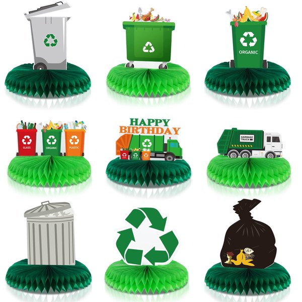 9 Pcs Garbage Truck Birthday Party Supplies Trash Truck Honeycomb Centerpieces Birthday Party Decorations for Tables Decors