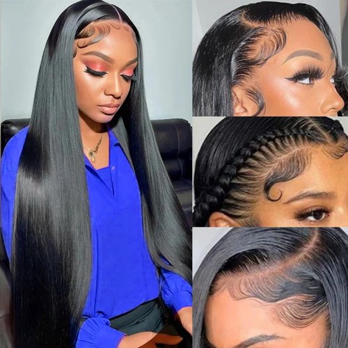 210% Density 13x6 Straight Lace Front Wigs Human Hair 28 Inch HD Transparent Lace Frontal Wigs Pre Plucked with Baby Hair Glueless Wigs Brazilian Virgin Hair Wigs for Black Women Natural Color