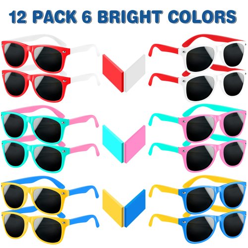 GINMIC Kids Sunglasses Party Favors, 12Pack Neon for Kids, Boys and Girls, Great Gift Birthday Supplies, Beach, Pool Favors, Fun Gift, Toys, Goody Bag Favors - 80’s Accessories