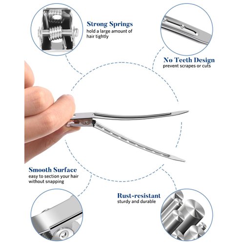 70Pcs Metal Duck Billed Hair Clips, MORGLES 3 Sizes Hair Roller Clips with 2pcs Rat Tail Combs for Hair Stylist, Sliver Alligator Hair Clips for Hair Bows, Doing Makeup, Sectioning with A Case