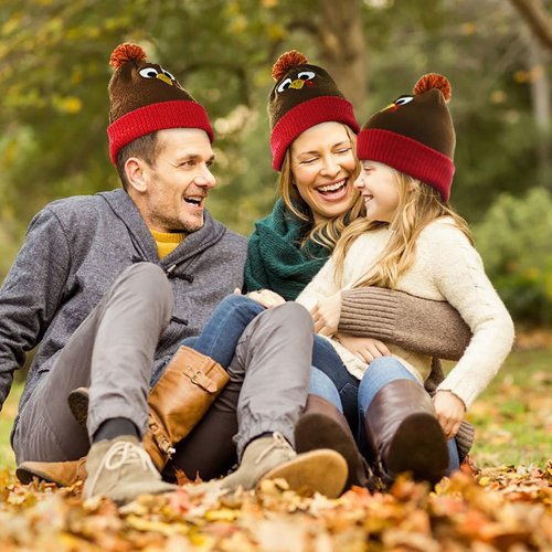 DINESIL Thanksgiving Turkey Beanie Hat, Cute Turkey Beanie Cap Pom Pom Turkey Knitted Hats for Kids Women and Man Thanksgiving Party Cosplay Dress Up Party Decorations Accessory