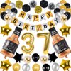 NANINUNENO 37th Gold Birthday Decorations, Gold Black Silver Happy Birthday Balloons Supplies for Boy Men Girl Women, 37 Birthday Party Set with 37 Gold Number Balloons Happy Birthday Banner