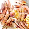 Thanksgiving Fall Maple Leaf Nail Art Glitter Flakes, Mixed Golden Orange Manicure Fine Glitter Powder, Gold Hexagon Glitter Sequins Supplies for Women Manicure Charms Decorations False Nails Crafts