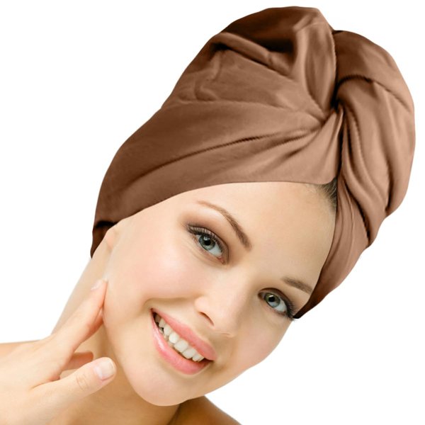 Radiant Queen ! 100% Cotton T-Shirt Hair Towel (Cappuccino)+ Reduce Breakage, Frizz & Tangles + Perfect for Plopping Curly Hair+ Suitable for Any Hair Type + Zero Microfiber + Soft + Turban Hair Wrap