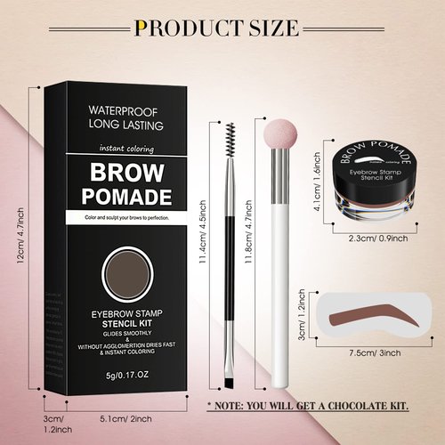 Eyebrow Stamp Stencil Kit - for Waterproof Eyebrows Makeup, Eyebrow Stamp Kit with Sponge Applicator, 10 Eyebrow Stencils, Dual-ended Brow Brush, Waterproof Eyebrow Pomade (Chocolate)