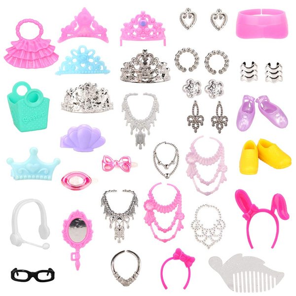 BARWA 40 PCS Doll Accessory Bags Crown Necklace Comb for 11.5 inch Doll Xmas Gift