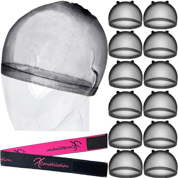 HD Black Wig Cap 12 Pcs Wig Caps For Women Transparent Wig Cap For Lace Front Wig Invisible Stocking Caps Sheer Wig Cap with Elastic Wig Band Set Wig Accessories（12 HD Wig Caps+1 Wig Band）