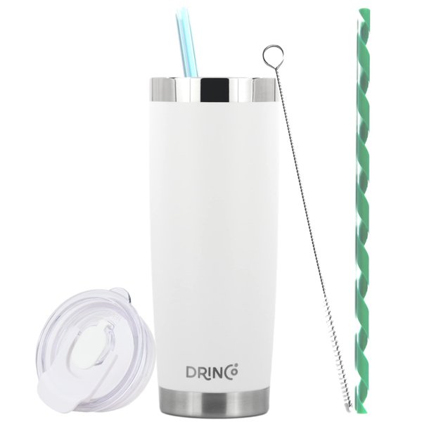 Drinco - 20 oz Stainless Steel Tumbler | Double Walled Vacuum Insulated Mug With Lid, 2 Straws, For Hot & Cold Drinks (2PK, 2pk 20oz Black & Purple)