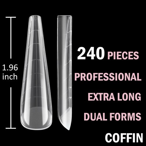 Wellquinn 3XL Dual Nail Forms,Coffin Curved Nail Molds for Nail Extension Polygel Builder Gel Acrylic Nail Dip Powder Nails Poly Nail Extension Gel