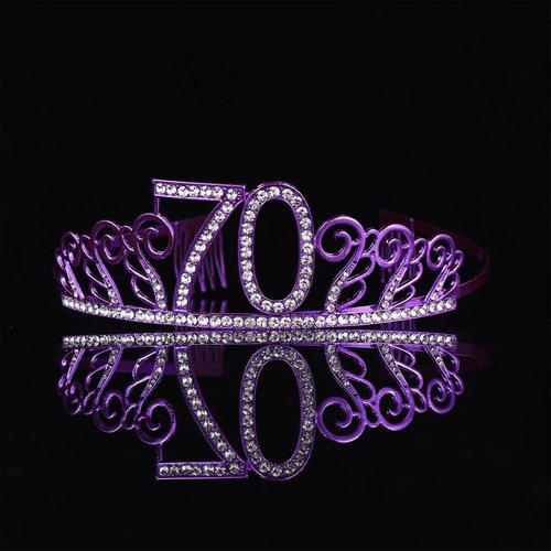 OSALADI 70th Birthday Queen Crowns Tiara for Women, Rhinestone Crystal Purple Headband Birthday, Happy 70th Birthday Party Supplies, Glitter Headdress for 70th Birthday Party Decoration