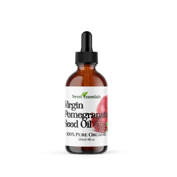Sweet Essentials Premium Organic Pomegranate Seed Oil, Imported From Turkey, 100% Pure, Unrefined, Cold Pressed, Natural Moisturizer for Skin, Hair and Face (4oz Glass Bottle)