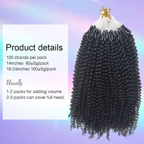 Microlink Hair Extensions Human Hair for Black Women Afro Kinky Curly Microlinks Human Hair Natural Black Brazilian Remy Hair Microlinks Hair Extensions 100 Strands 16 Inches