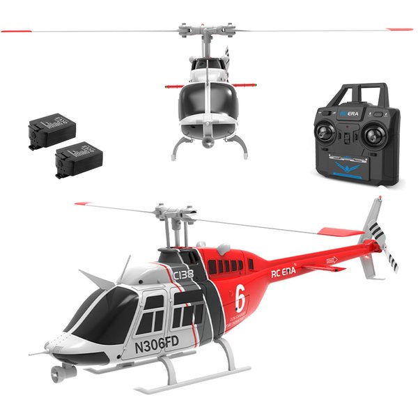 C138 206 Remote Controlled Helicopter Aircraft Plane Drone RC Heli Single Rotor No Ailerons 6CH 6-Axis Gyroscope Altitude Hovering W/ Optical Flow Localization 2Battery for Adults Beginners ( Red）