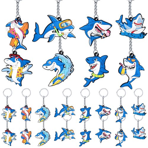 MTLEE Shark Keychains for Backpacks 8 Style Shark Key Ring Cute Shark Under the Sea Party Favors for Sea Birthday Party Supplies Rewards Carnival Prizes Set Gifts for People(24 Pcs)