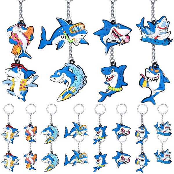 MTLEE Shark Keychains for Backpacks 8 Style Shark Key Ring Cute Shark Under the Sea Party Favors for Sea Birthday Party Supplies Rewards Carnival Prizes Set Gifts for People(24 Pcs)