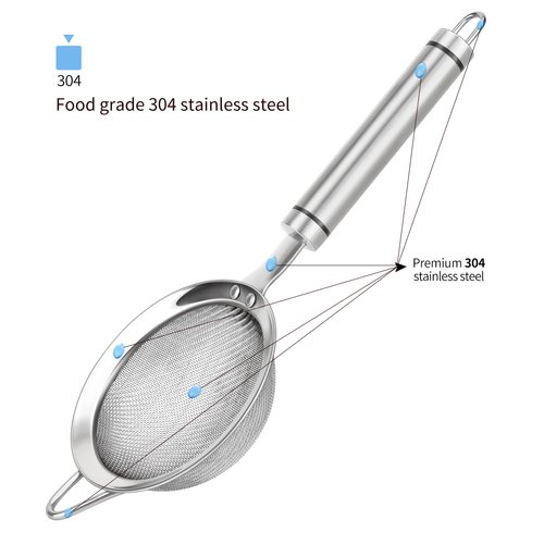 SUNWUKIN 304 Stainless Steel Fine Mesh Strainers for Kitchen, Colander-Skimmer with Handle, Sieve Sifters for Food, Tea, Rice, Oil, Noodles, Fruits, Vegetable