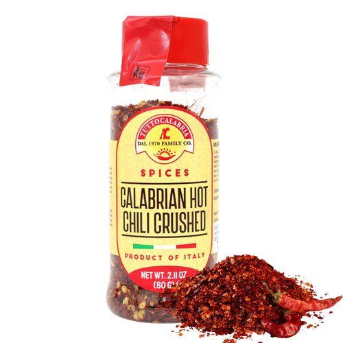 Calabrian Chili Flakes, Dried, Crushed Hot Chili Peppers, 60 g, 2.11 oz All Natural, Non-GMO, Product of Italy, TuttoCalabria