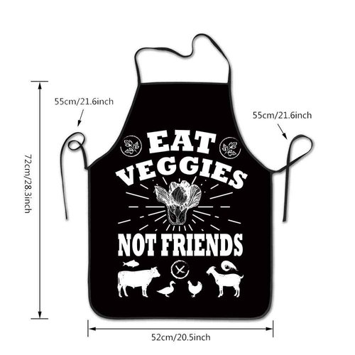 Granbey Funny Vegan Cooking Chef Apron - Eat Veggies Not Friends BBQ Baking Waterproof Apron Cute Black Bib Aprons with Long Waist Ties for Kitchen Party