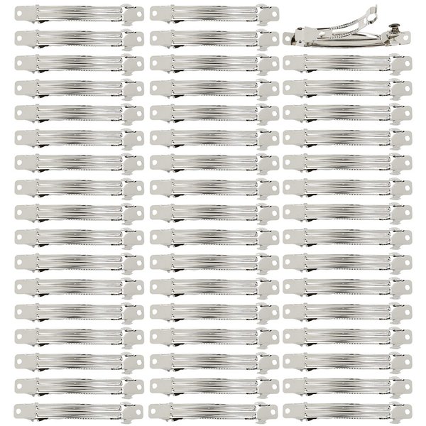 Lawie 50 Pack 8 CM 3.15 Inch Silver Blank Rectangle Metal French Barrette Plain Base Hair Clips DIY Crafting Clips for Bows Snap Hair Clips Ponytail Holder Hairclips Accessories for Women Girl