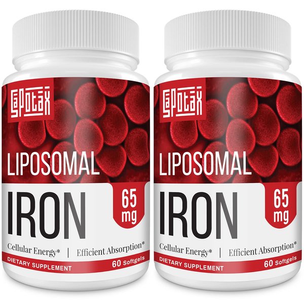 Liposomal Fe Iron Supplement for Women,65 mg Iron Supplements with Folic Acid & Vitamin B12 for Men,Red Blood Cell Production,Energy Support for Adults Iron Deficiency 60 Softgels(2 Bottle)