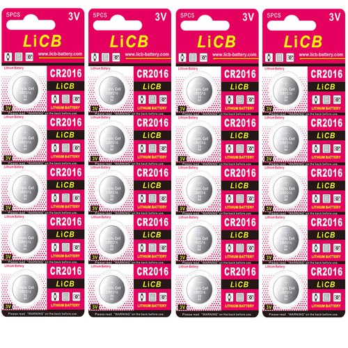 LiCB CR 2016 Battery,CR2016 Lithium Batteries,3 Volt Coin & Button Cell (20 Pack)