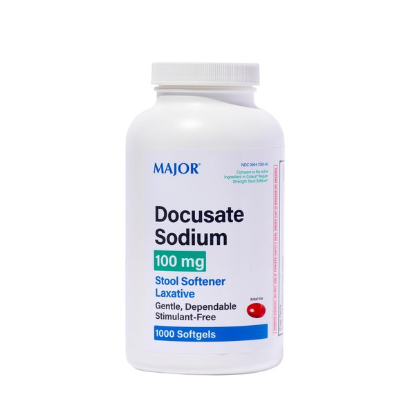 MAJOR Docusate Sodium 100 mg - Stool Softener Laxative Softgels for Occasional Constipation Relief - Stool Softeners for Women, Men, and Kids - Stimulant-Free - 1000 Softgels (1 Pack)
