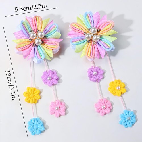 Colorful Flower Hair Clips Cute Flower Tassels Hair Clip White Pearl Jewel Hairgrips Design Spring Summer Floral Bow Alligator Clips Hair Decoration for Women Girl 2Pcs (Colorful flower tassels)