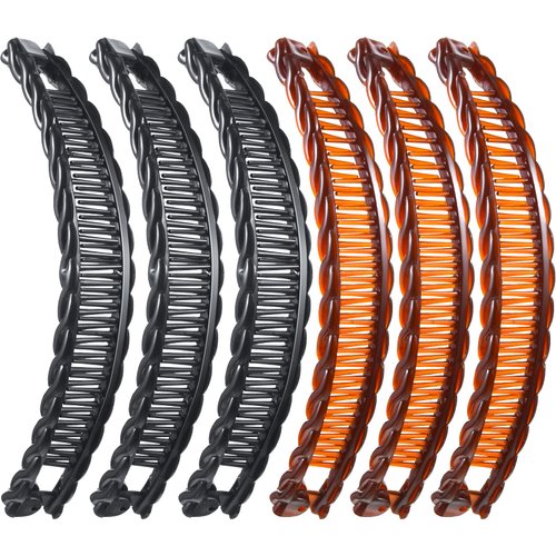 WILLBOND 6 Pieces Banana Hair Clip Clincher Combs Clip Fishtail Fish Shape Hair Clip Ponytail Banana Clip Accessory for Women Hair(Black, Brown)