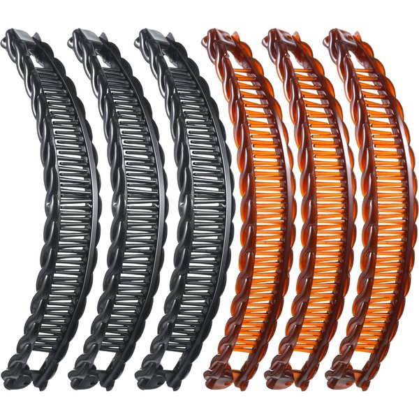 WILLBOND 6 Pieces Banana Hair Clip Clincher Combs Clip Fishtail Fish Shape Hair Clip Ponytail Banana Clip Accessory for Women Hair(Black, Brown)