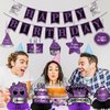 GERMISHUYS Purple Birthday Party Decorations, Birthday Decorations for Women Include Happy Birthday Banner, Hanging Swirls and Honeycomb Centerpieces, Purple Decorations for Party Supplies