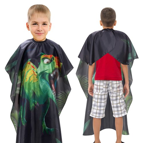 Aethland Kids Haircut Cape, Hair Cutting Cape for Kids - Professional Barber Cape Salon Cape Cloak Apron for Hair Stylist Hair Cutting (Green Dinosaur)