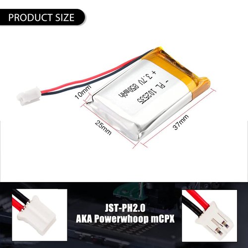 YDL 3.7V 850mAh 102535 Lipo Battery Rechargeable Lithium Polymer ion Battery Pack with PH2.0mm JST Connector