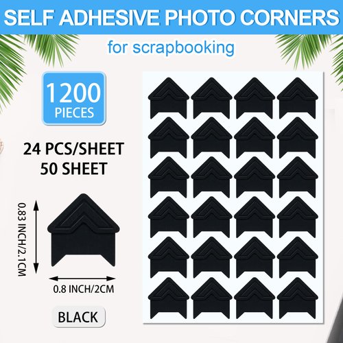 1200 Pcs Photo Corners Self Adhesive Black Photo Corners for Scrapbooking and Stamping Supplies DIY Scrapbook Stickers Album Diary Personal Journal Diary Organizer Christmas Memory Book Picture Corner