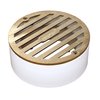 NDS 910B, 4 In. Round Grate Drain Cover, with PVC Collar, Connects to 3 Inch Drain Pipe & 4 Inch Drain Fittings, for Small Lawns, Landscaping and Patios, Satin Brass
