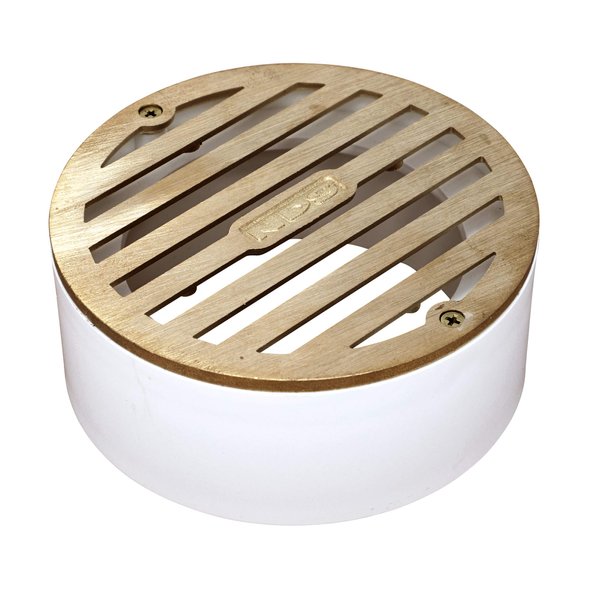 NDS 910B, 4 In. Round Grate Drain Cover, with PVC Collar, Connects to 3 Inch Drain Pipe & 4 Inch Drain Fittings, for Small Lawns, Landscaping and Patios, Satin Brass