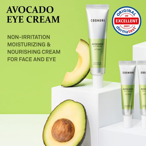 COSNORI Avocado Eye Cream - Nourishing Eye and Face Cream - with Organic Avocado and Rice Bran Extract – Anti Wrinkle and Depuff – Irritation Free Formula, 1.01 oz.