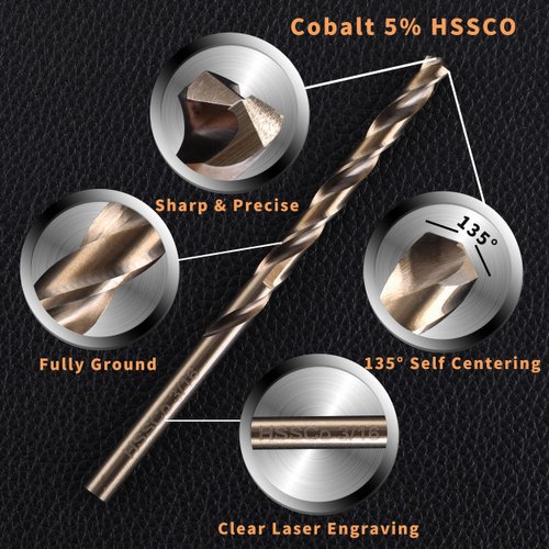 RCINDUS (20PCS) 3/16" Cobalt Drill Bit, HSS M35 Metal Drill Bits for Steel, Stainless Steel, Cast Iron, Hard Plastic and Wood