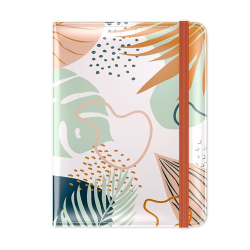 Hsxnam Passport and Vaccine Card Holder, Green Leaves, Leather, Slim, RFID Shielding, Boho Style