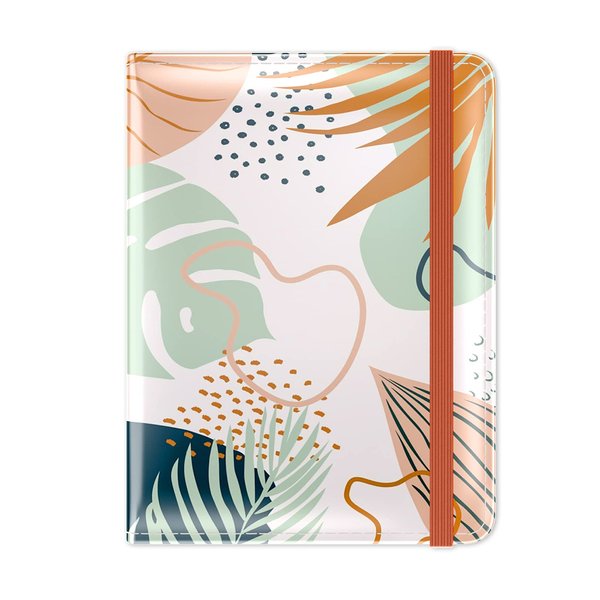 Hsxnam Passport and Vaccine Card Holder, Green Leaves, Leather, Slim, RFID Shielding, Boho Style