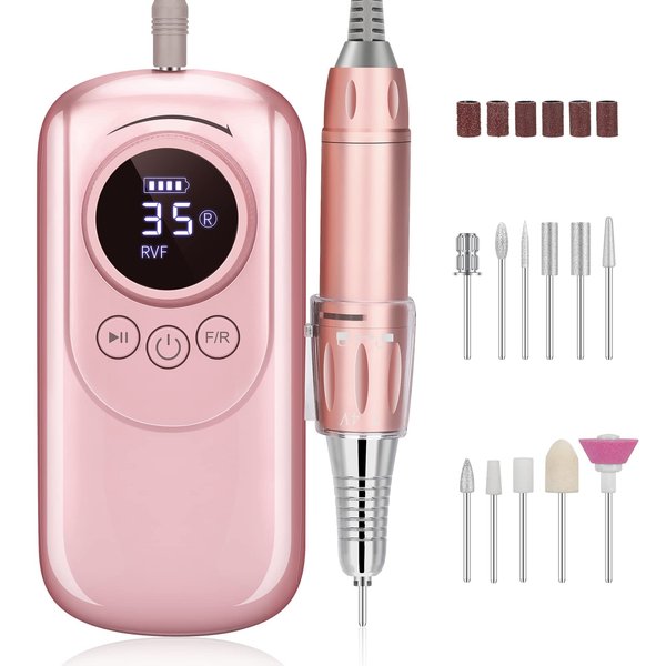 Rechargeable 35000 RPM Nail Drill, Portable E File Nail Drill, Cordless Professional Electric Nail File Kit with 11 Nail Drill Bits for Acrylic, Gel Nails, Manicure Pedicure, Polishing Shape