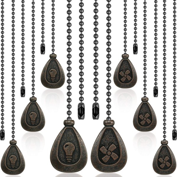 8 Pieces Pull Chains Extension Fan Pull Chain Pendant Ceiling Fan Pull Chain 12 Inch Ceiling Fan Chain Extender Ornament with Ball Fan Chain Connector (Black Copper Color)