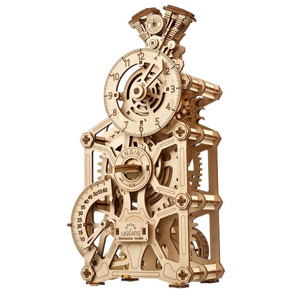 UGEARS Engine Clock 3D Wooden Puzzles for Adults - Mechanical 3D Puzzle Clock Kits for Do It Yourself, Functional Table Clock with Moving Pistons - Miniature Kit Models for Adults to Build - 265 Pcs